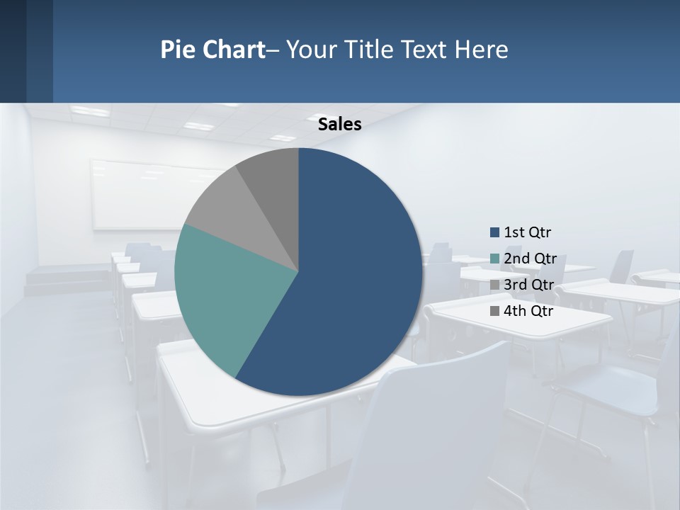 A Classroom With Blue Chairs And A Whiteboard PowerPoint Template