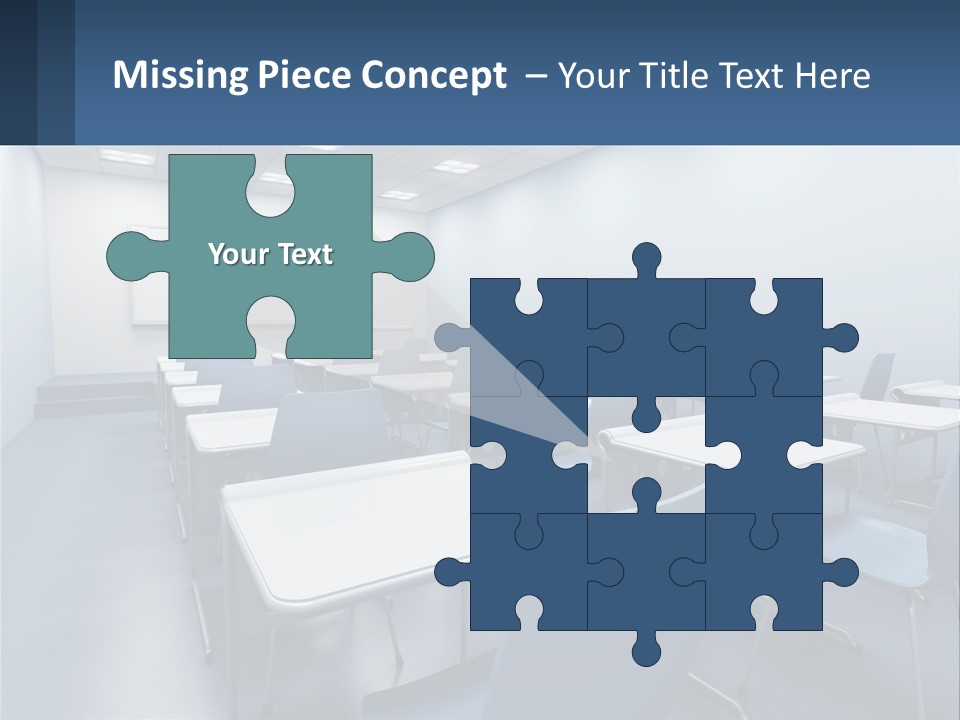 A Classroom With Blue Chairs And A Whiteboard PowerPoint Template