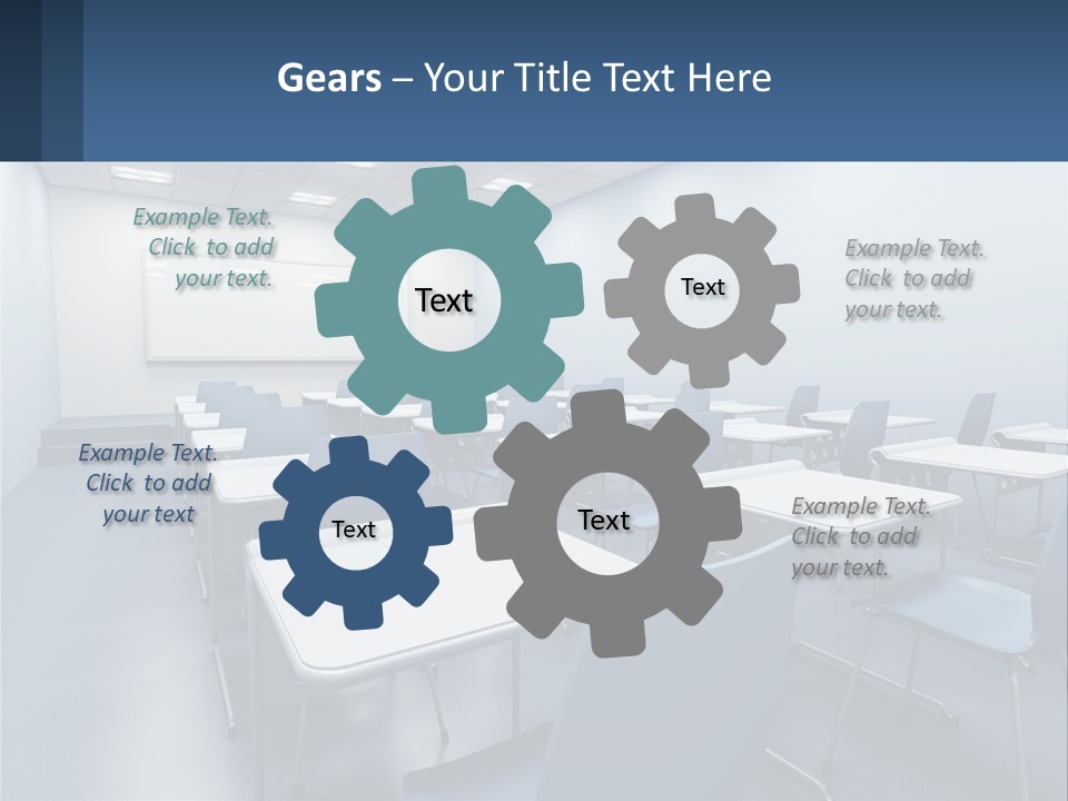 A Classroom With Blue Chairs And A Whiteboard PowerPoint Template
