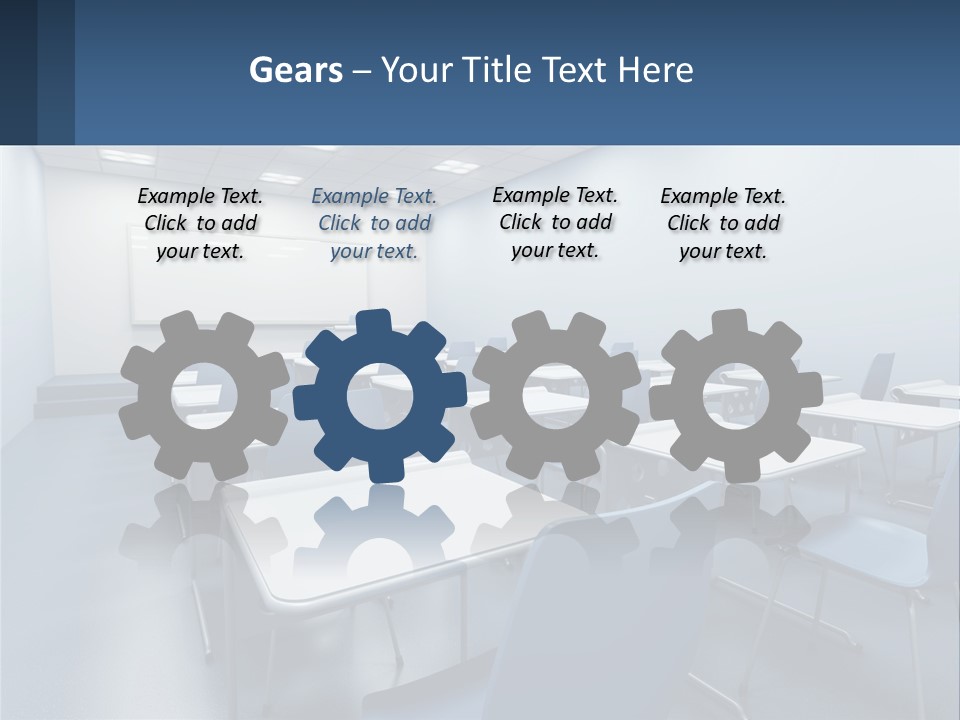 A Classroom With Blue Chairs And A Whiteboard PowerPoint Template