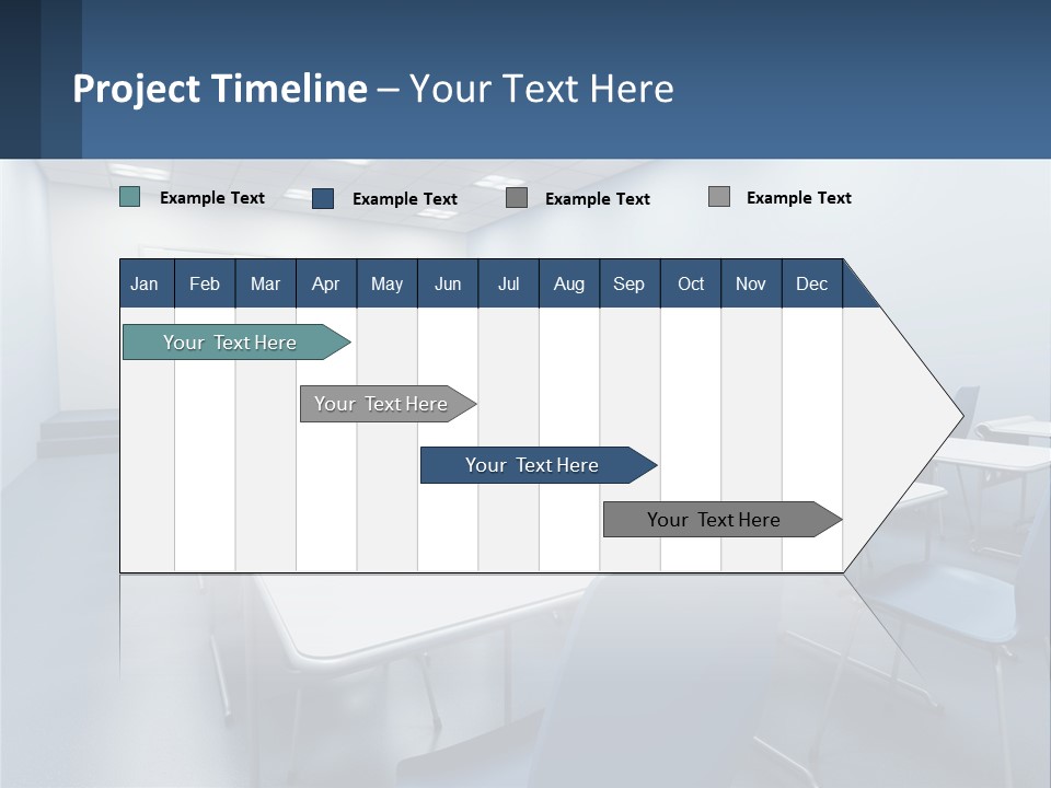 A Classroom With Blue Chairs And A Whiteboard PowerPoint Template