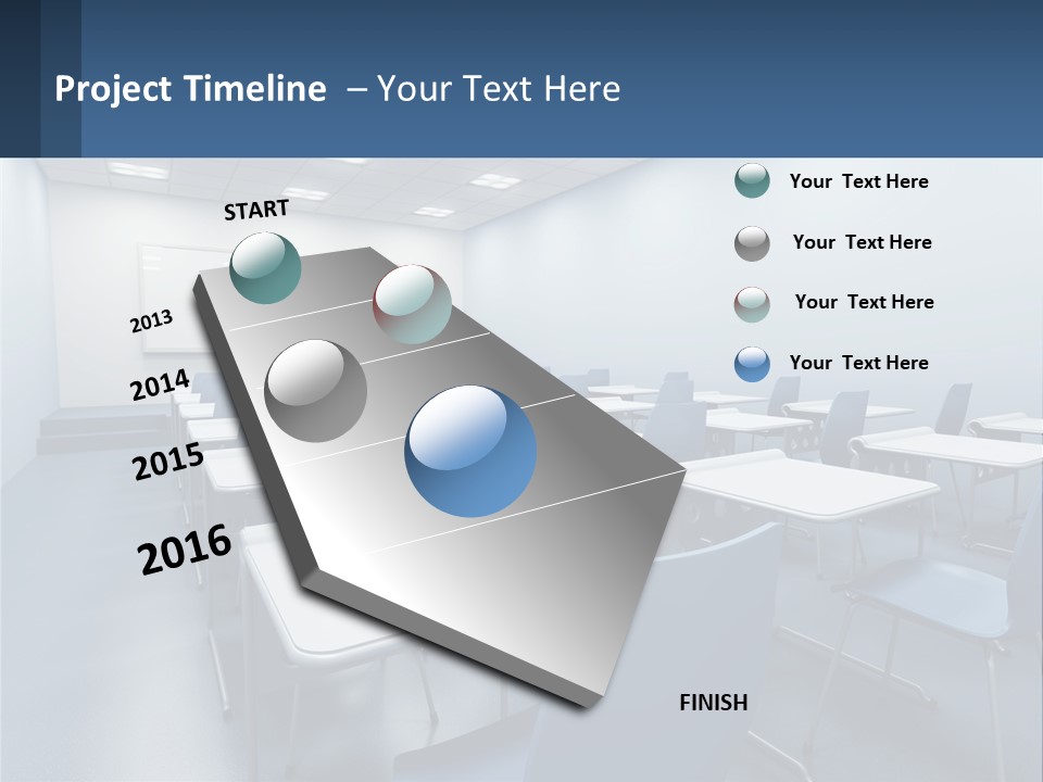 A Classroom With Blue Chairs And A Whiteboard PowerPoint Template