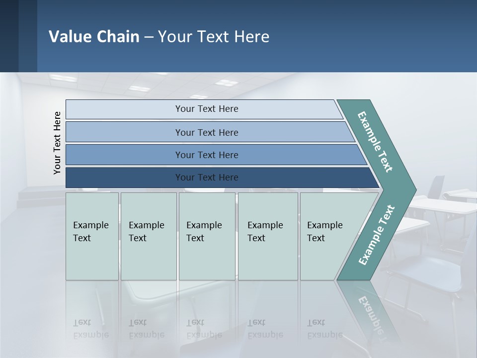 A Classroom With Blue Chairs And A Whiteboard PowerPoint Template