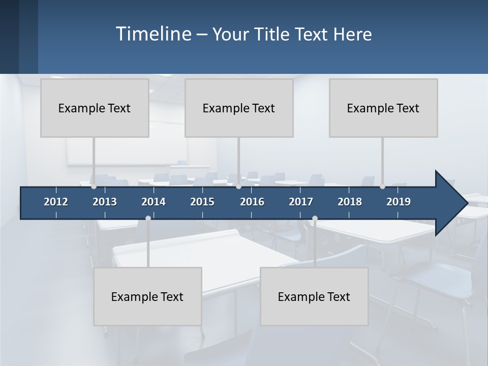 A Classroom With Blue Chairs And A Whiteboard PowerPoint Template