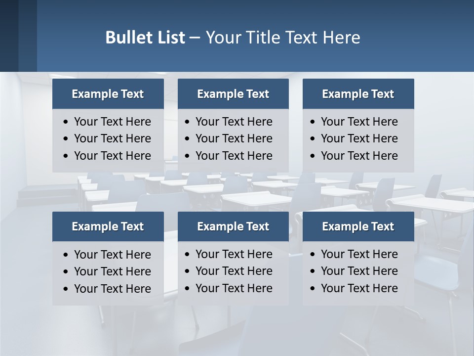 A Classroom With Blue Chairs And A Whiteboard PowerPoint Template