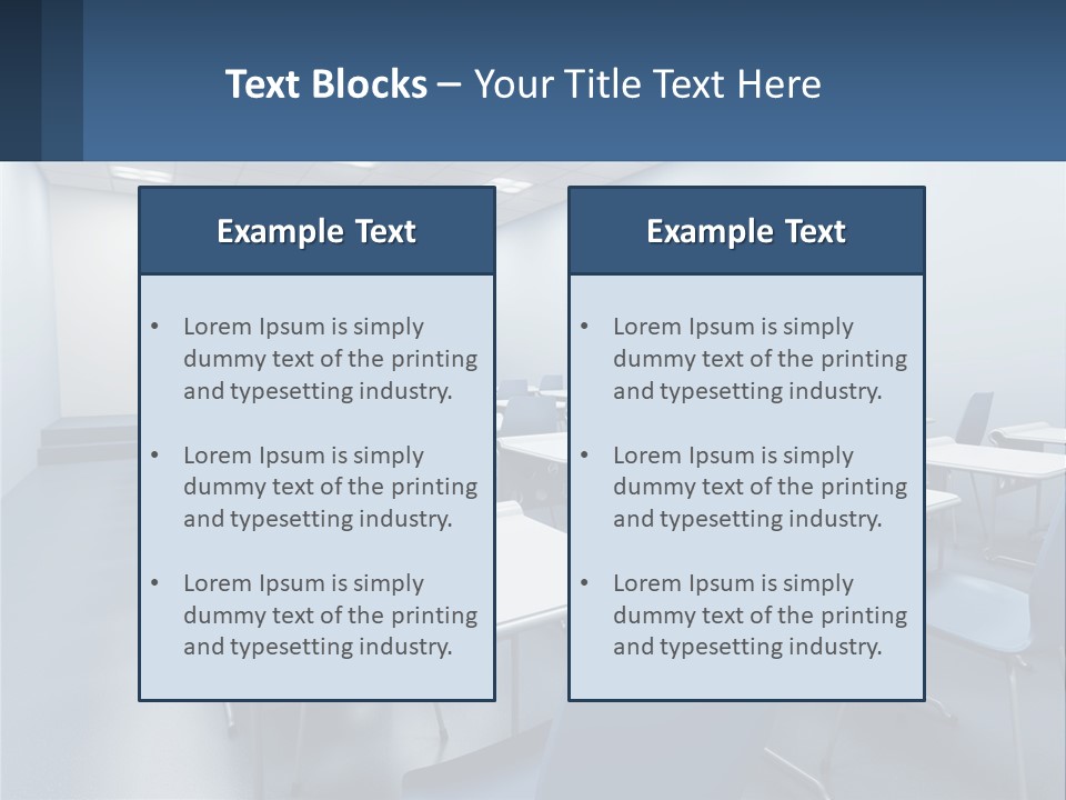 A Classroom With Blue Chairs And A Whiteboard PowerPoint Template