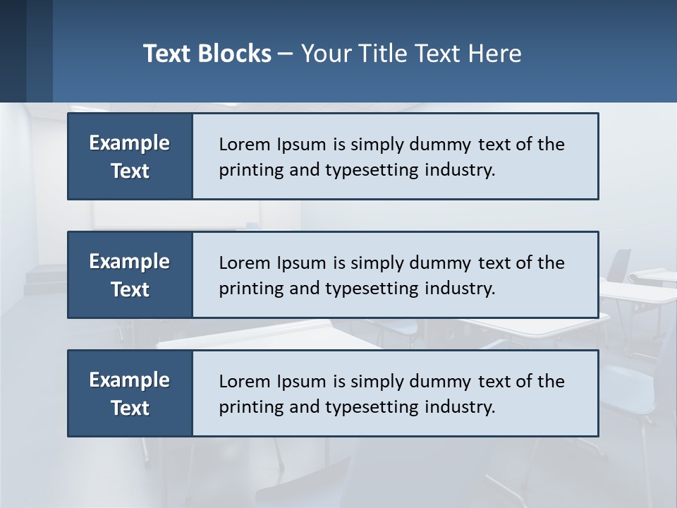 A Classroom With Blue Chairs And A Whiteboard PowerPoint Template