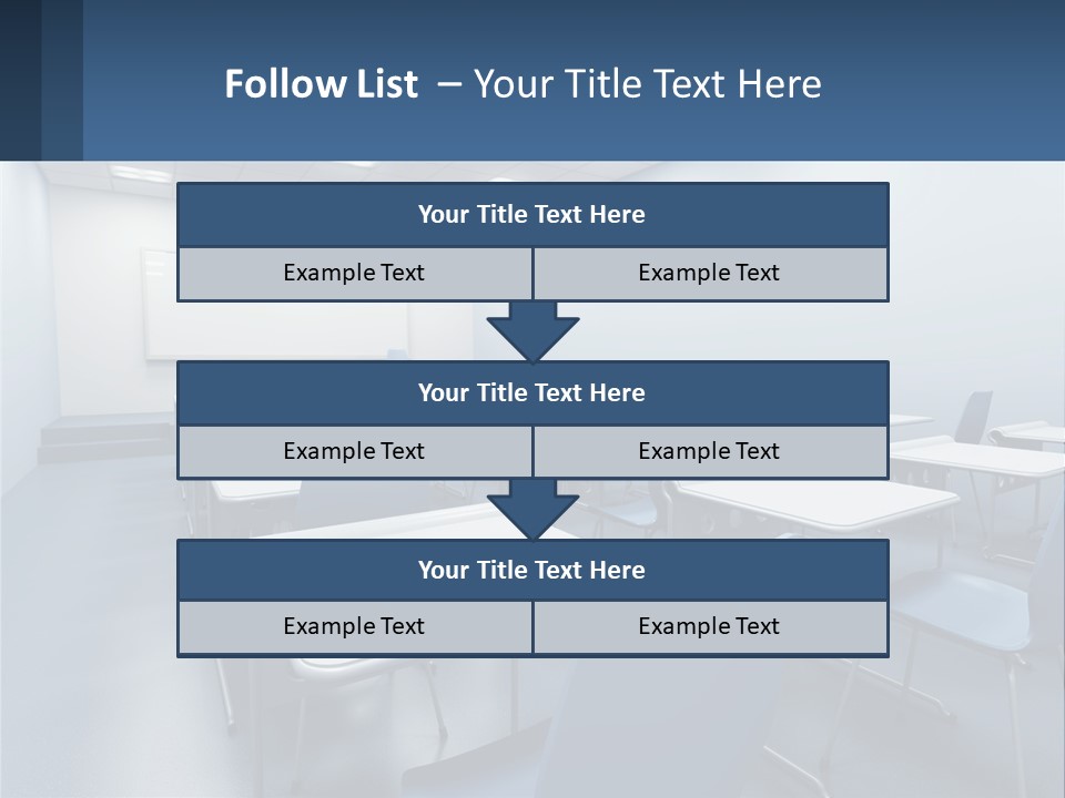 A Classroom With Blue Chairs And A Whiteboard PowerPoint Template