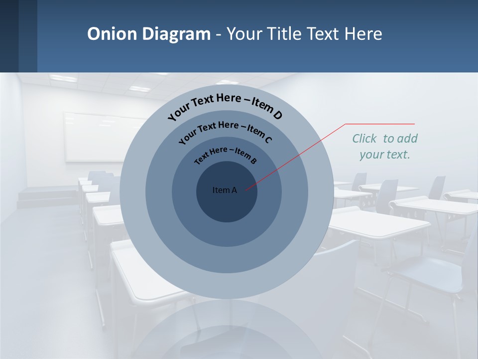 A Classroom With Blue Chairs And A Whiteboard PowerPoint Template