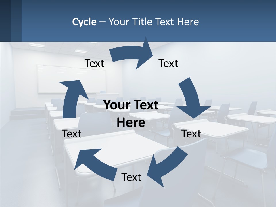 A Classroom With Blue Chairs And A Whiteboard PowerPoint Template