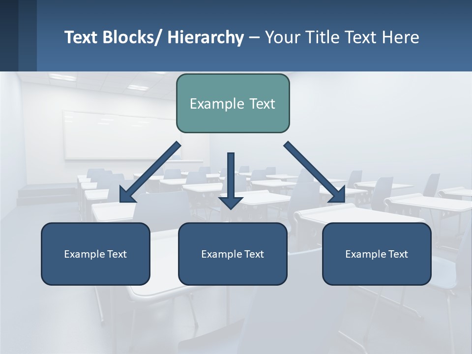 A Classroom With Blue Chairs And A Whiteboard PowerPoint Template