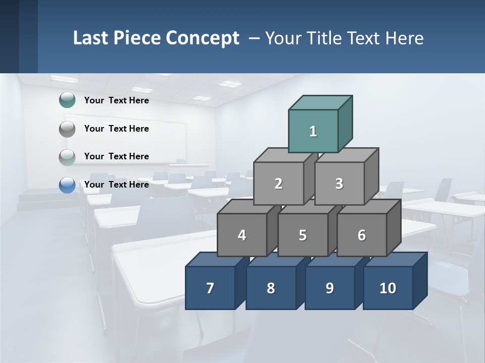 A Classroom With Blue Chairs And A Whiteboard PowerPoint Template
