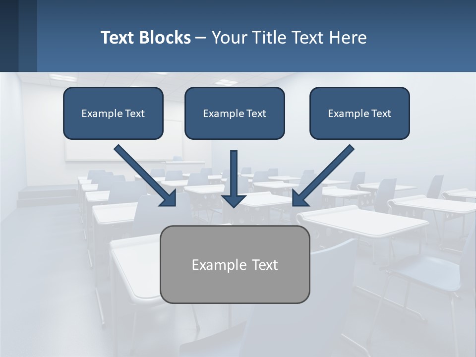 A Classroom With Blue Chairs And A Whiteboard PowerPoint Template