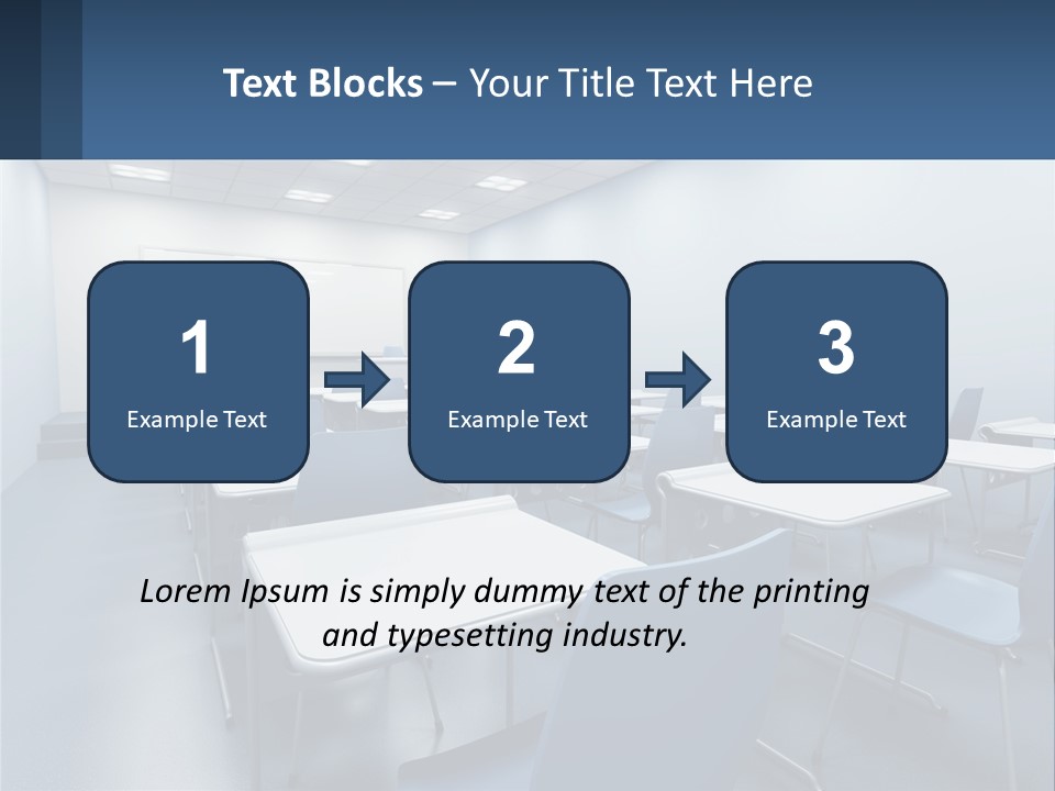 A Classroom With Blue Chairs And A Whiteboard PowerPoint Template