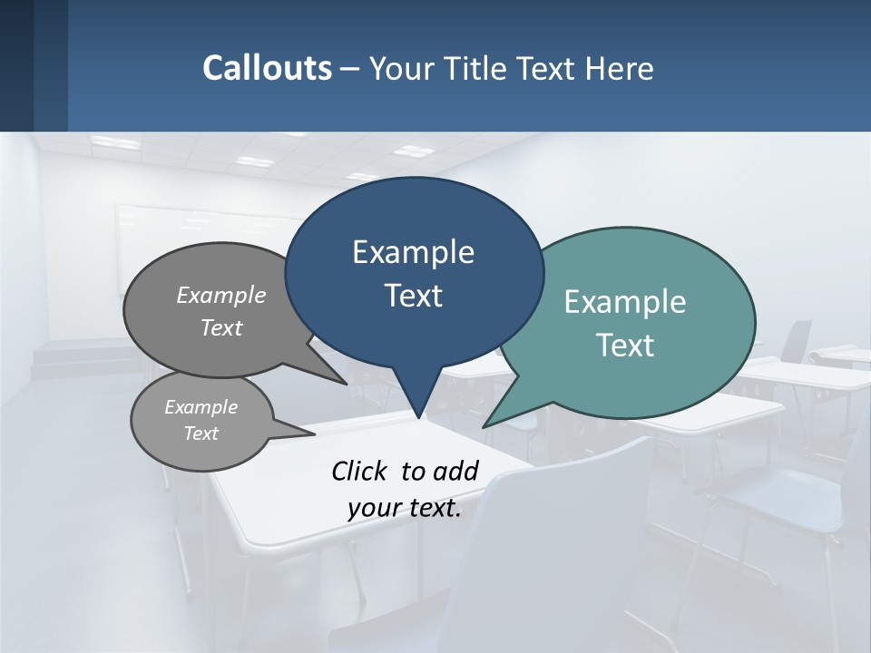 A Classroom With Blue Chairs And A Whiteboard PowerPoint Template