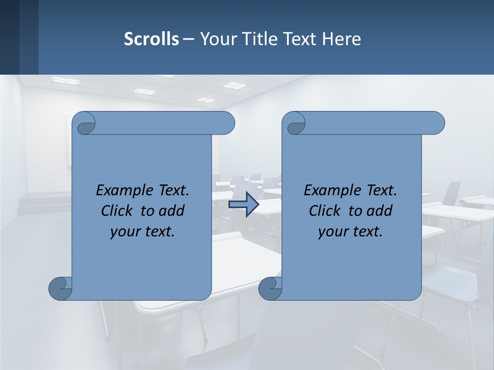 A Classroom With Blue Chairs And A Whiteboard PowerPoint Template