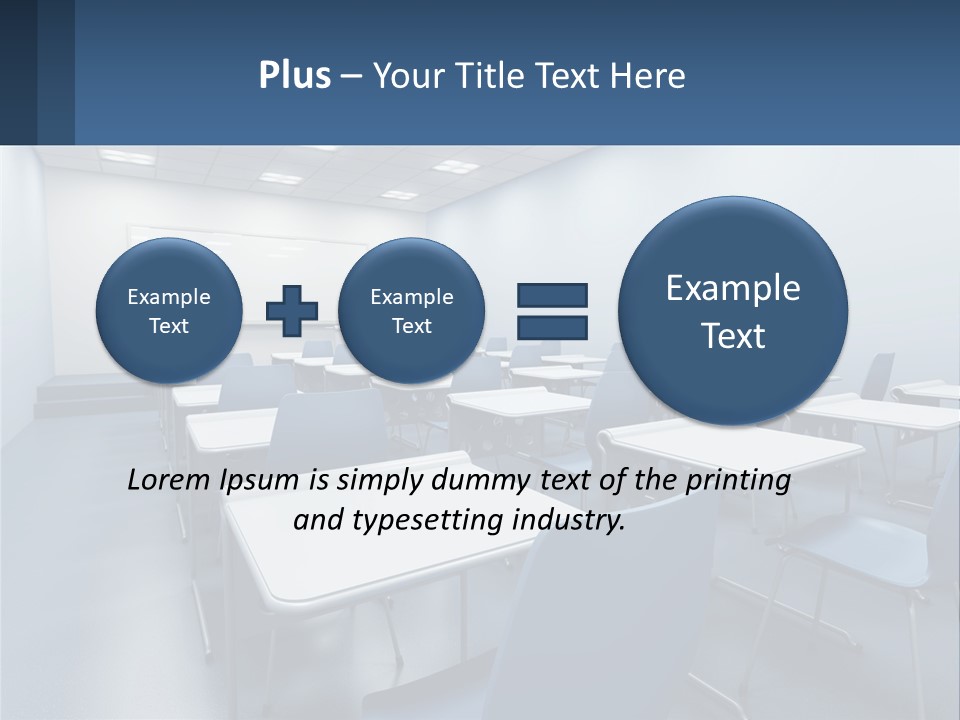 A Classroom With Blue Chairs And A Whiteboard PowerPoint Template