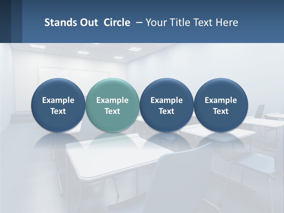 A Classroom With Blue Chairs And A Whiteboard PowerPoint Template