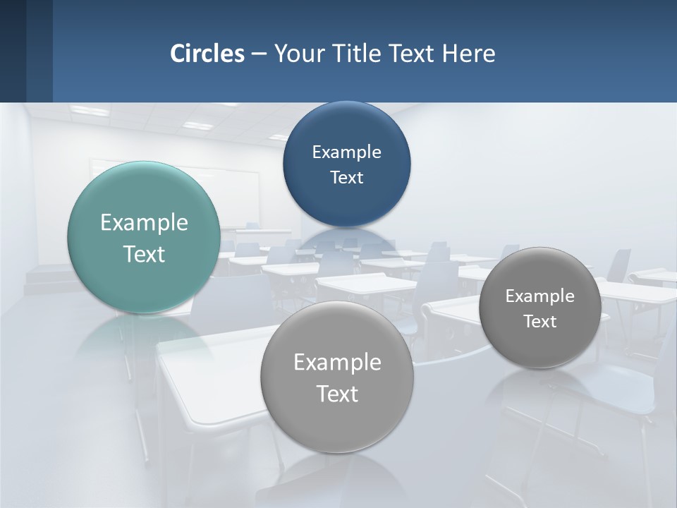 A Classroom With Blue Chairs And A Whiteboard PowerPoint Template