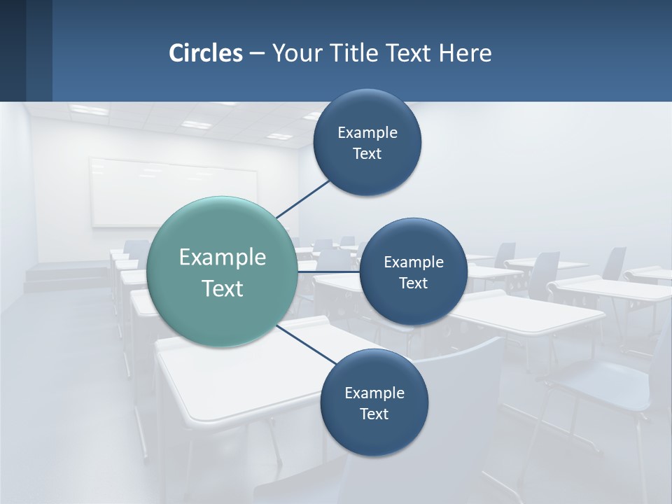 A Classroom With Blue Chairs And A Whiteboard PowerPoint Template