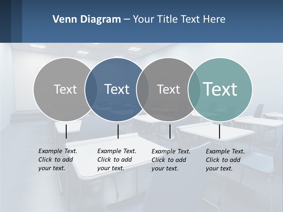A Classroom With Blue Chairs And A Whiteboard PowerPoint Template