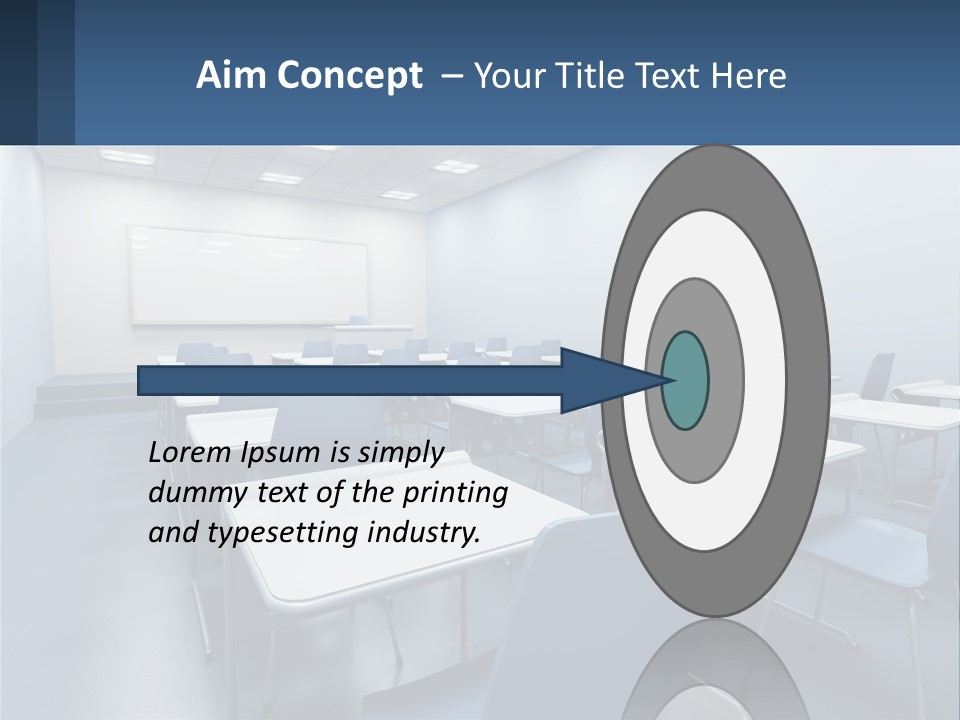 A Classroom With Blue Chairs And A Whiteboard PowerPoint Template