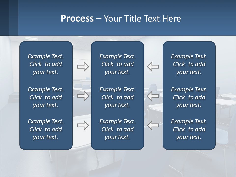 A Classroom With Blue Chairs And A Whiteboard PowerPoint Template