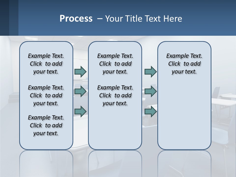 A Classroom With Blue Chairs And A Whiteboard PowerPoint Template