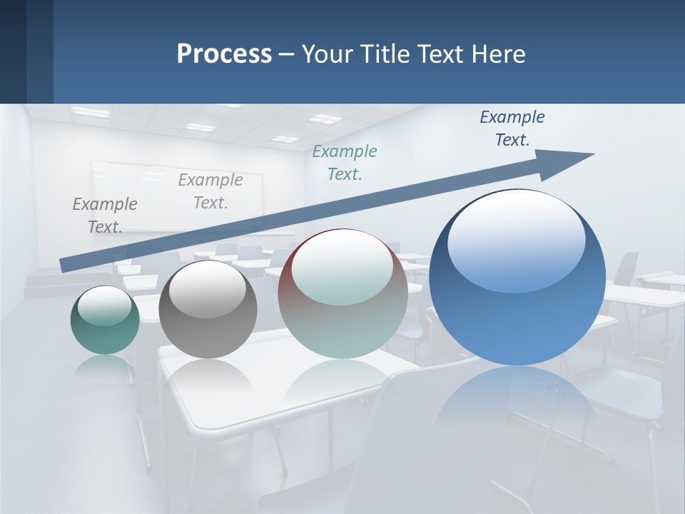 A Classroom With Blue Chairs And A Whiteboard PowerPoint Template
