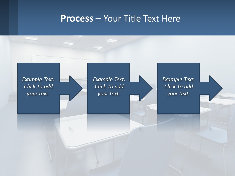A Classroom With Blue Chairs And A Whiteboard PowerPoint Template