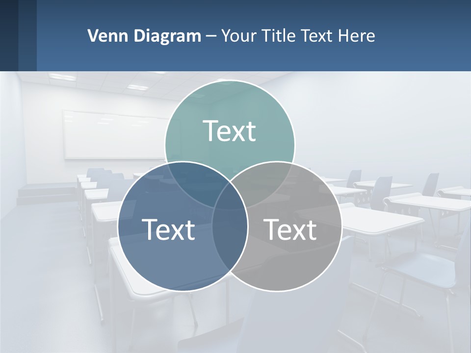 A Classroom With Blue Chairs And A Whiteboard PowerPoint Template