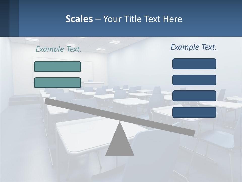 A Classroom With Blue Chairs And A Whiteboard PowerPoint Template