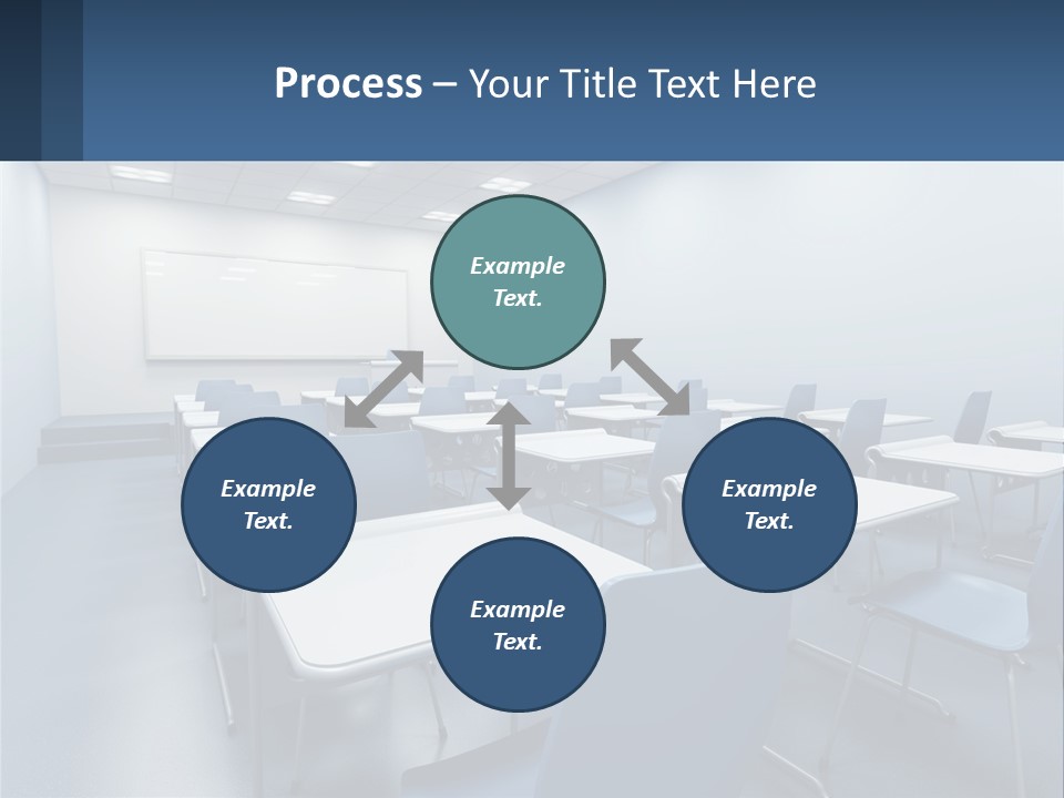 A Classroom With Blue Chairs And A Whiteboard PowerPoint Template