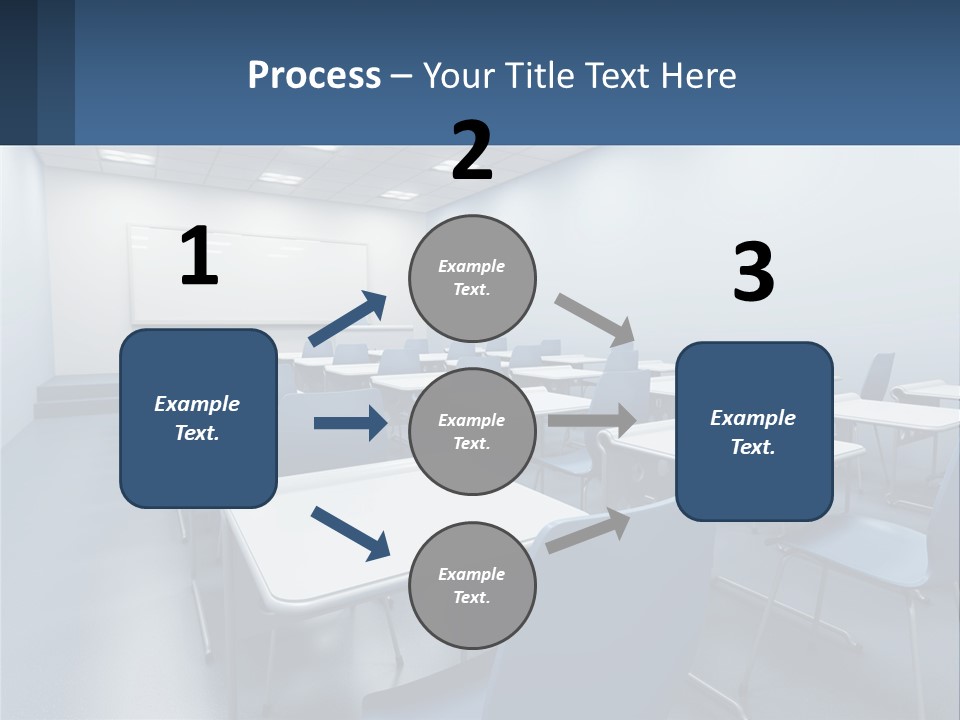 A Classroom With Blue Chairs And A Whiteboard PowerPoint Template