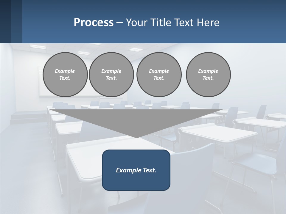 A Classroom With Blue Chairs And A Whiteboard PowerPoint Template