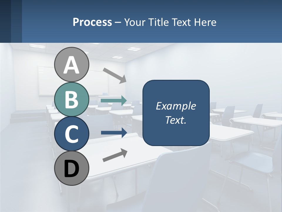 A Classroom With Blue Chairs And A Whiteboard PowerPoint Template