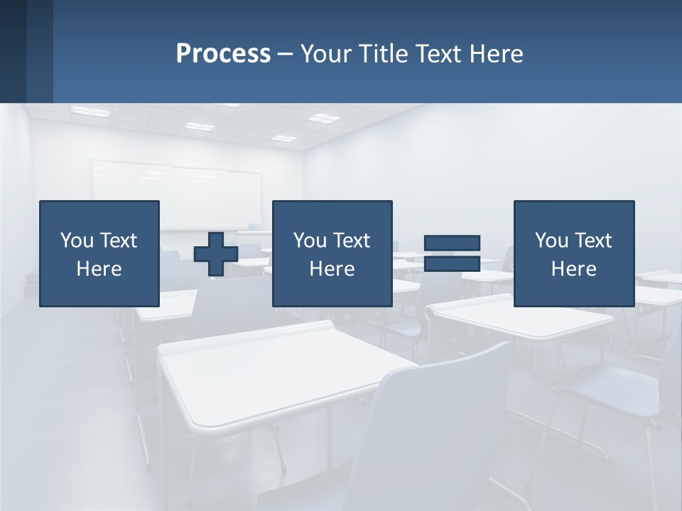 A Classroom With Blue Chairs And A Whiteboard PowerPoint Template