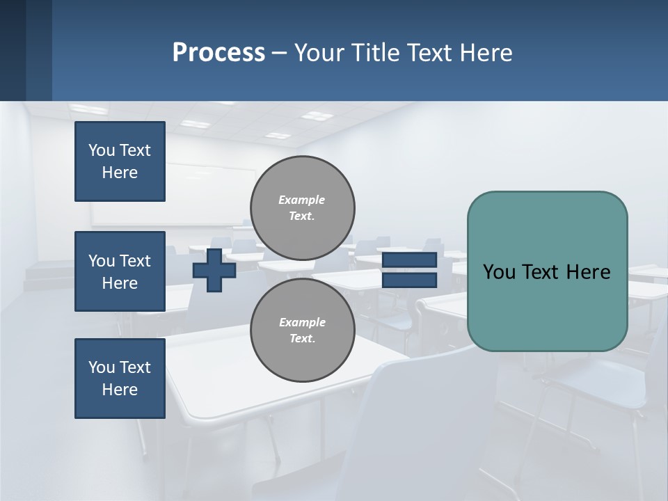 A Classroom With Blue Chairs And A Whiteboard PowerPoint Template