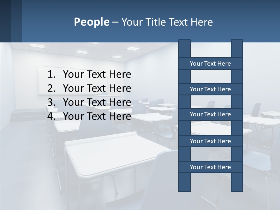 A Classroom With Blue Chairs And A Whiteboard PowerPoint Template