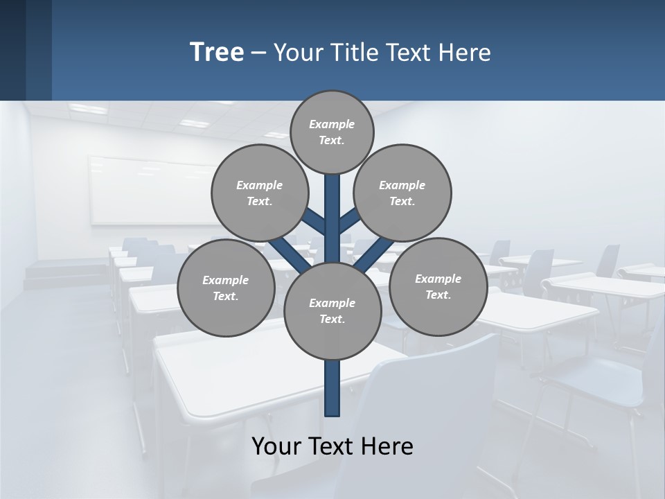A Classroom With Blue Chairs And A Whiteboard PowerPoint Template
