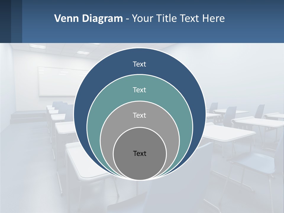 A Classroom With Blue Chairs And A Whiteboard PowerPoint Template