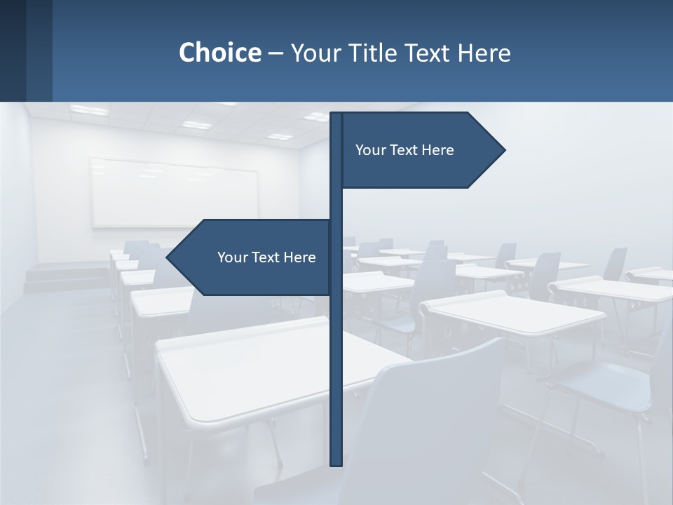A Classroom With Blue Chairs And A Whiteboard PowerPoint Template