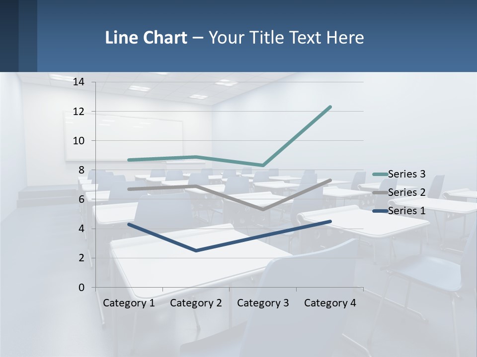 A Classroom With Blue Chairs And A Whiteboard PowerPoint Template