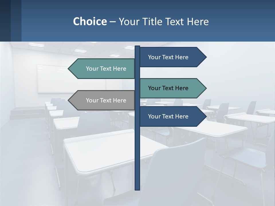 A Classroom With Blue Chairs And A Whiteboard PowerPoint Template