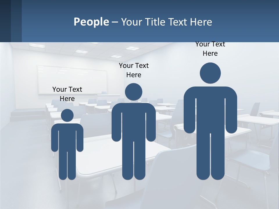 A Classroom With Blue Chairs And A Whiteboard PowerPoint Template
