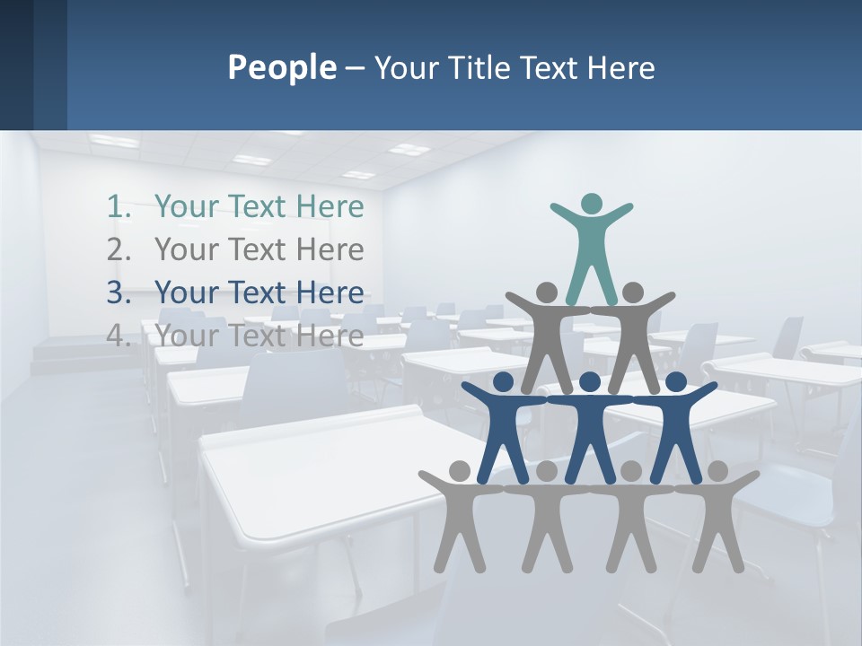 A Classroom With Blue Chairs And A Whiteboard PowerPoint Template