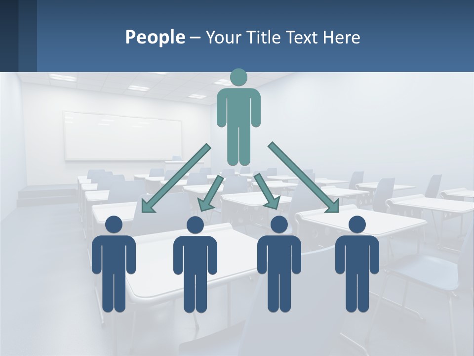 A Classroom With Blue Chairs And A Whiteboard PowerPoint Template