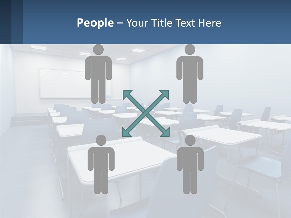 A Classroom With Blue Chairs And A Whiteboard PowerPoint Template