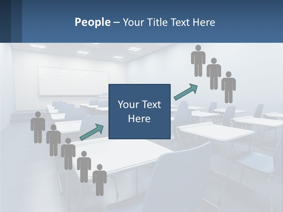 A Classroom With Blue Chairs And A Whiteboard PowerPoint Template