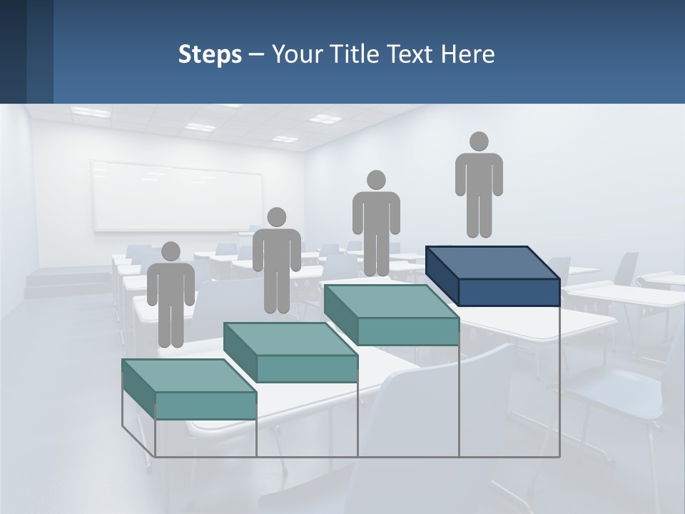 A Classroom With Blue Chairs And A Whiteboard PowerPoint Template